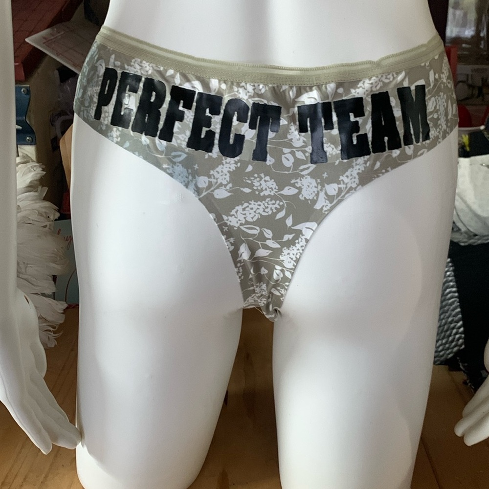 PERFECT TEAM Thong , Sage and white , black lettering
